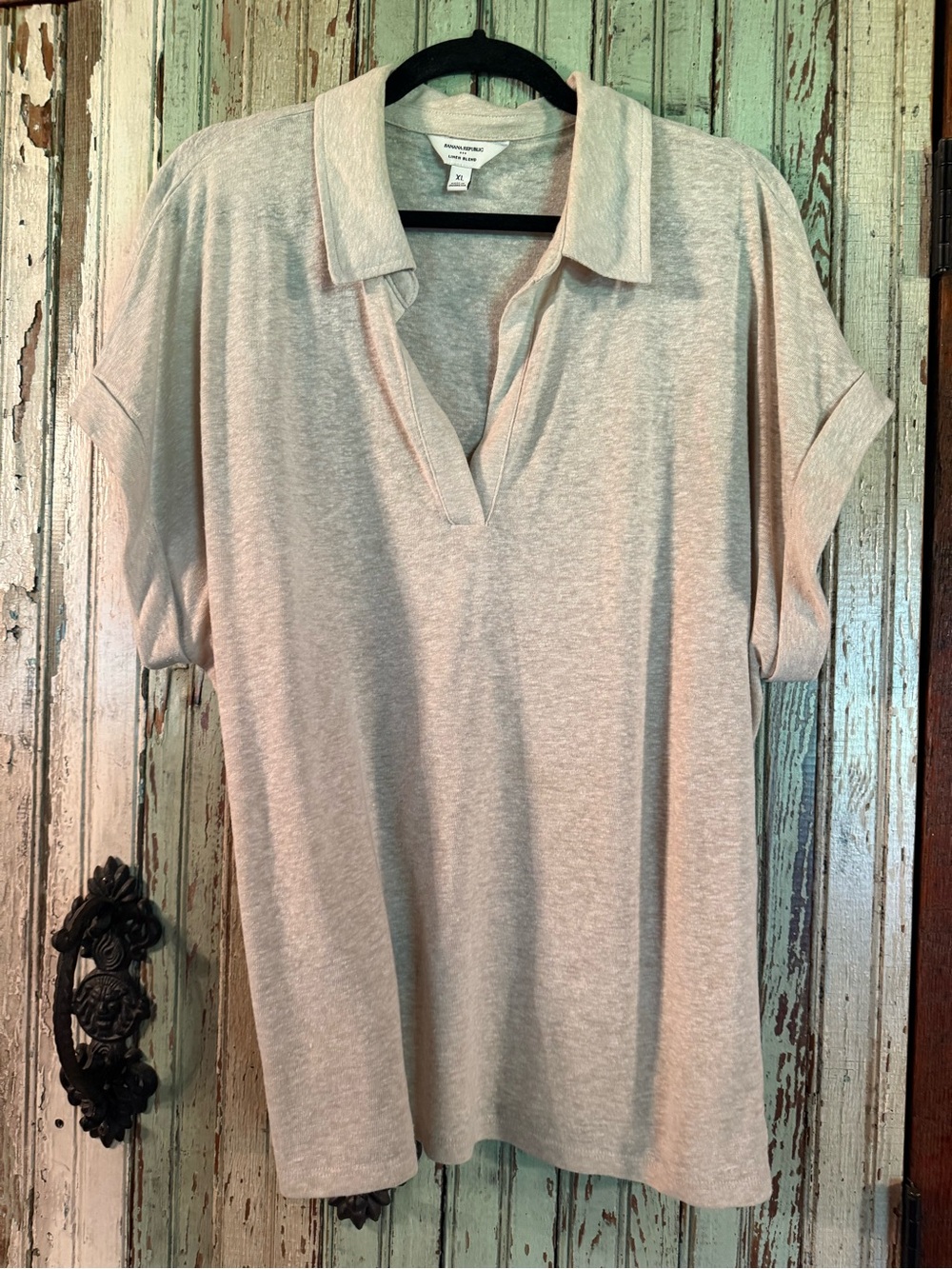Banana Republic Linen khaki Short-Sleeve Polo Tunic